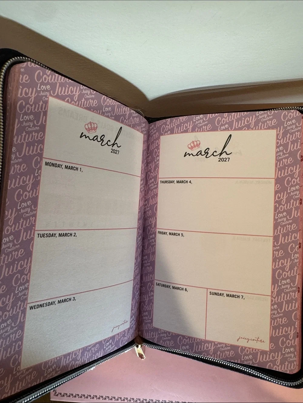 Juicy Couture Pink Planner with Gold Crown Pen 26-27